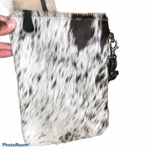 Myra Black and White Cowhide Leather Crossbody Bag